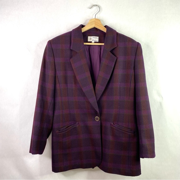 Vintage Purple Plaid Wool Blazer - Picture 4 of 12